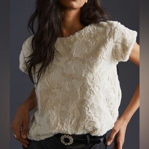 Anthropologie Cream Textured Blouse